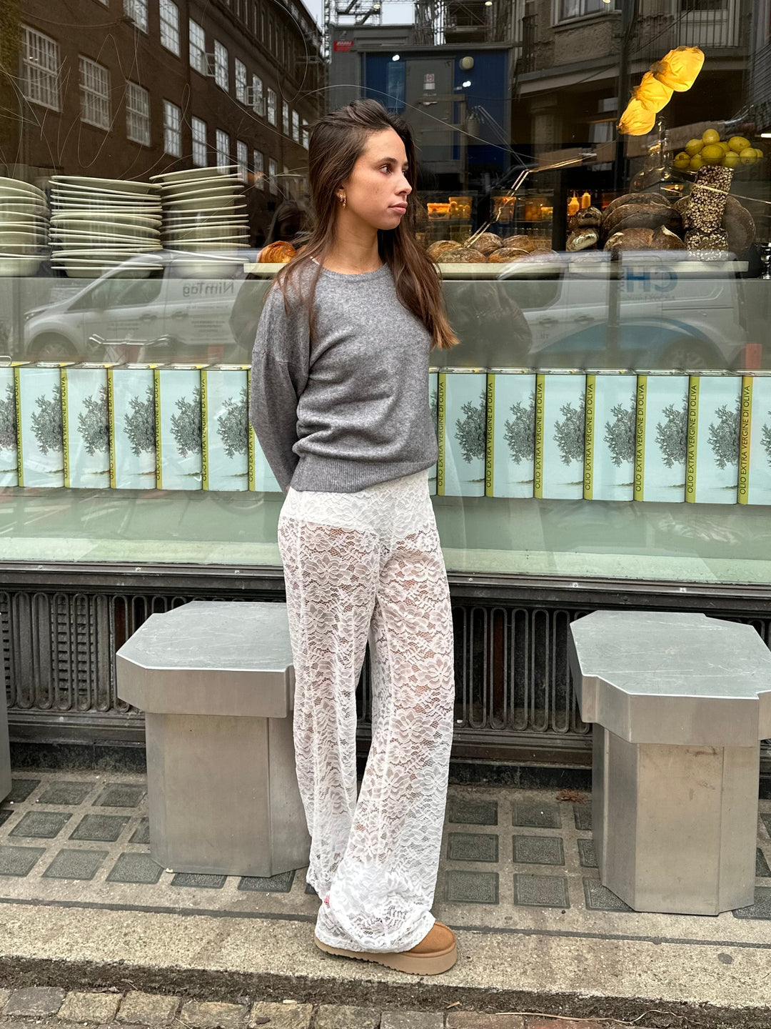 Ariana | Women's pants with lace and flared pant legs-1